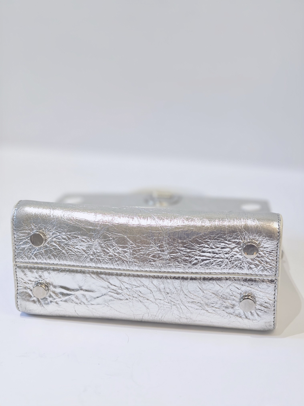 Christian Dior Silver Crinkle Leather Mini Diorever Bag - Picture 7 of 12